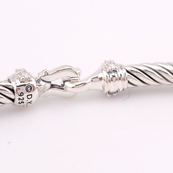David Yurman Sterling Silver Classis Cable 3mm Diamond Buckle Bangle Bracelet - Picture 10 of 11